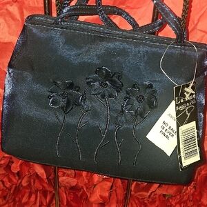La Rue NWT Girls Blues Midnight Teal Floral Clutch